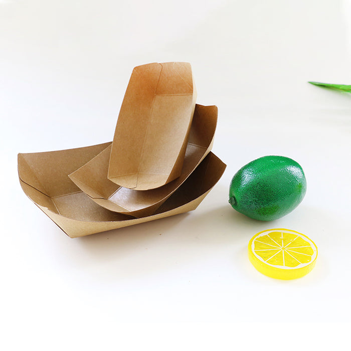Kraft Paper Boat Trays Biodegradable Grease-Resistant Food Serving Trays in 4 Sizes