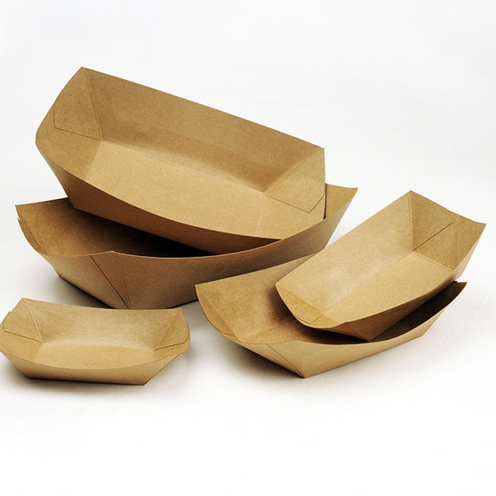 Kraft Paper Boat Trays Biodegradable Grease-Resistant Food Serving Trays in 4 Sizes