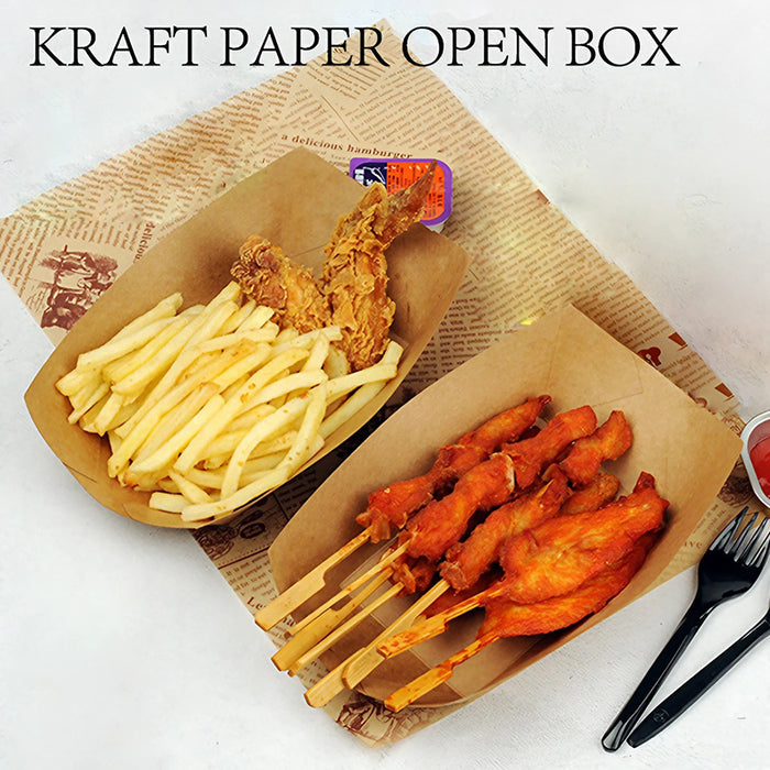 Kraft Paper Boat Trays Biodegradable Grease-Resistant Food Serving Trays in 4 Sizes