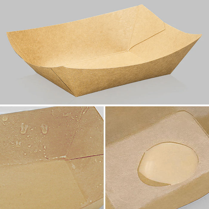 Kraft Paper Boat Trays Biodegradable Grease-Resistant Food Serving Trays in 4 Sizes