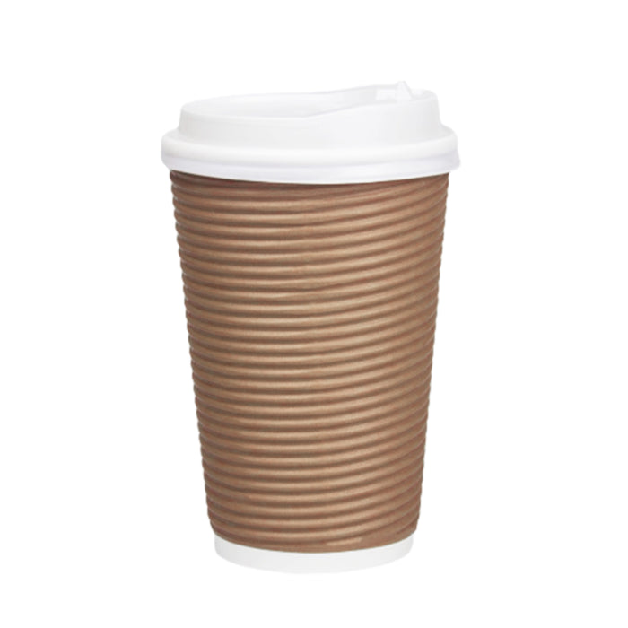50 Sets Corrugated Paper Cups With White Lids 8oz 12oz 14oz 16oz
