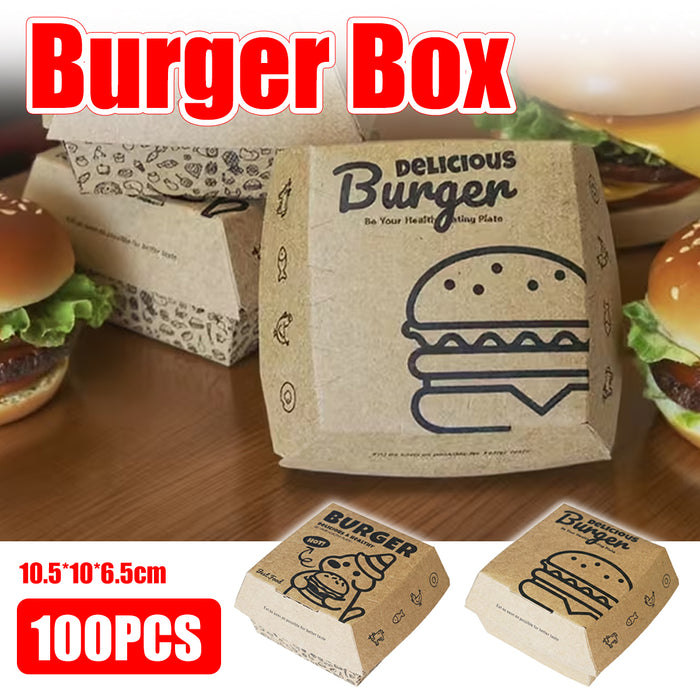 100 Pcs Food-Grade Kraft Burger Takeaway Boxes with Vent Hole 2 Styles