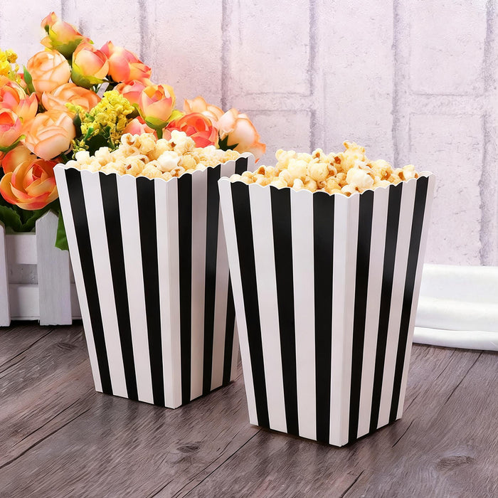 100 Pcs Food-Grade Striped Popcorn Boxes Large Capacity in Black or Gold