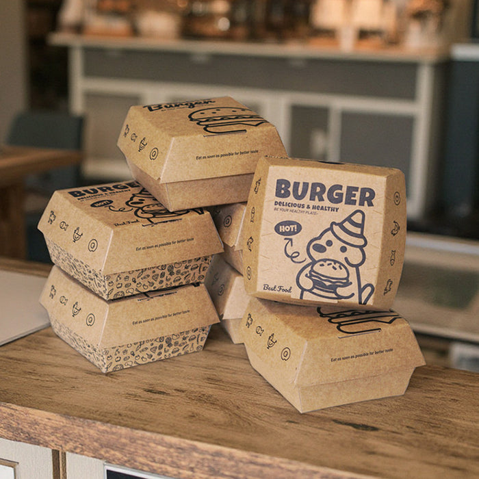 100 Pcs Food-Grade Kraft Burger Takeaway Boxes with Vent Hole 2 Styles