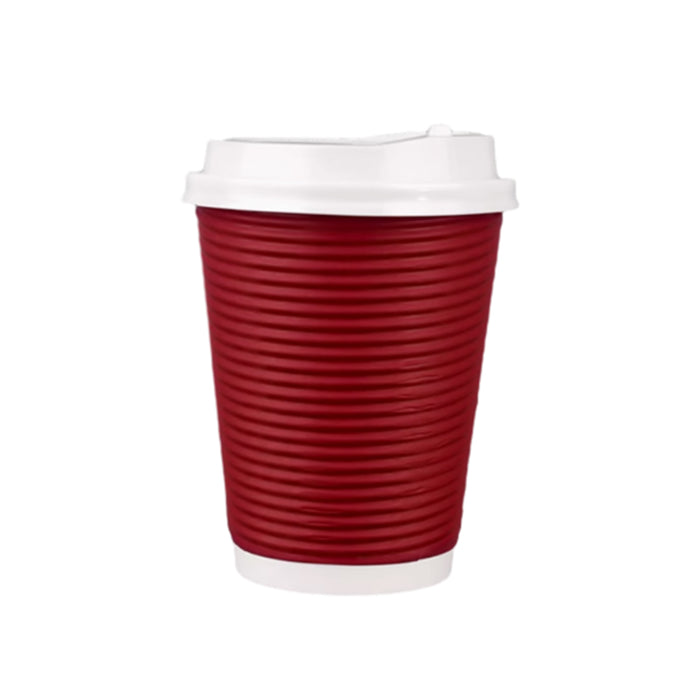 50 Sets Corrugated Paper Cups With White Lids 8oz 12oz 14oz 16oz
