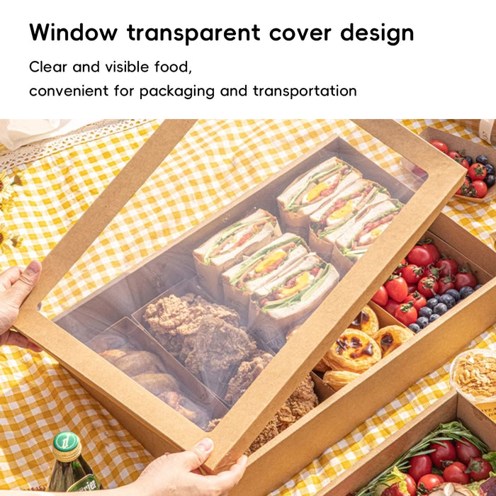 10 Pcs Food-Grade Kraft Paper Lunch Boxes for Outdoor Picnic in 3 Sizes