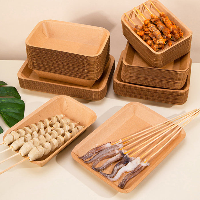 100 Pcs Kraft Paper Plates Water and Oil Resistant Rectangular