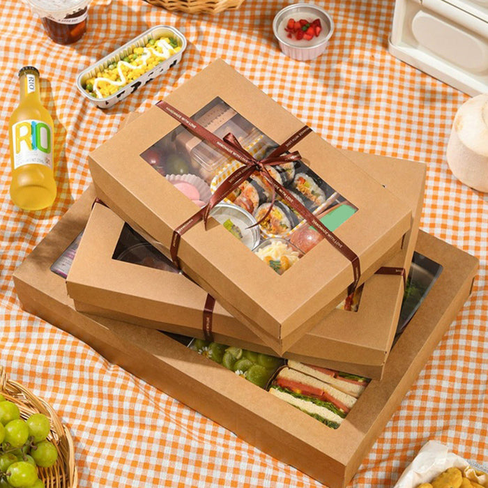 10 Pcs Food-Grade Kraft Paper Lunch Boxes for Outdoor Picnic in 3 Sizes