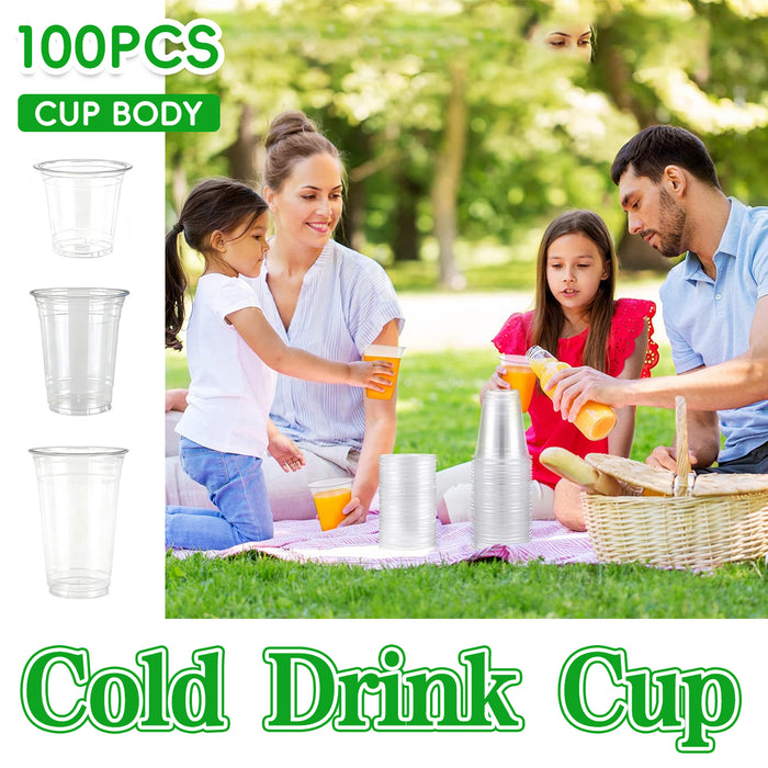Disposable Cold Drink Cups with Lids Straws PET Clear 12oz 16oz 20oz