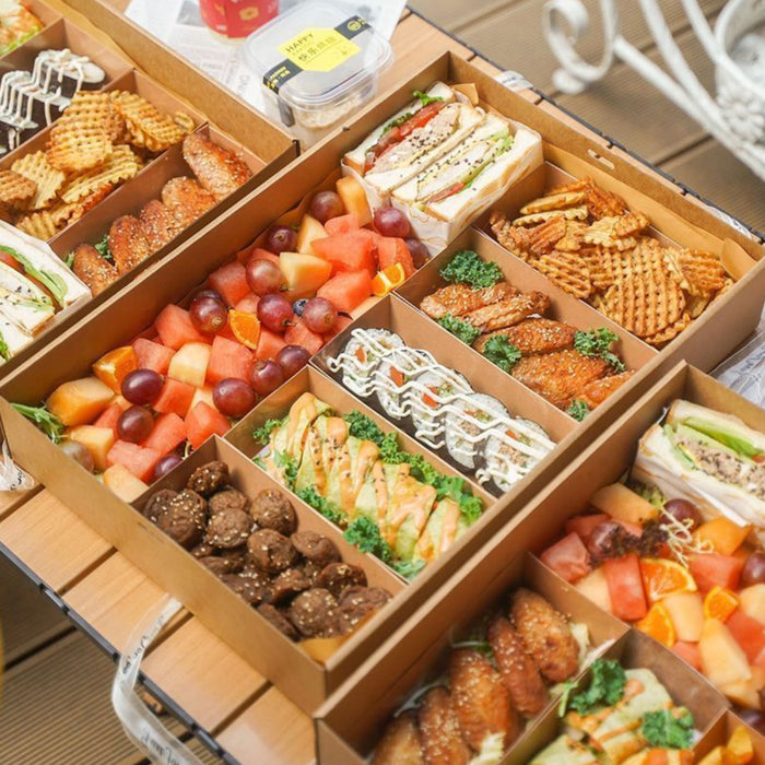 10 Pcs Food-Grade Kraft Paper Lunch Boxes for Outdoor Picnic in 3 Sizes