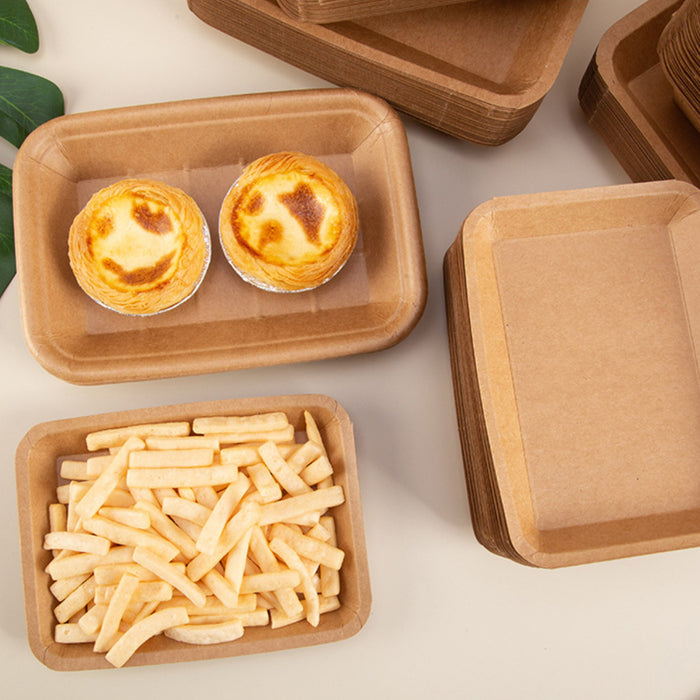 100 Pcs Kraft Paper Plates Water and Oil Resistant Rectangular