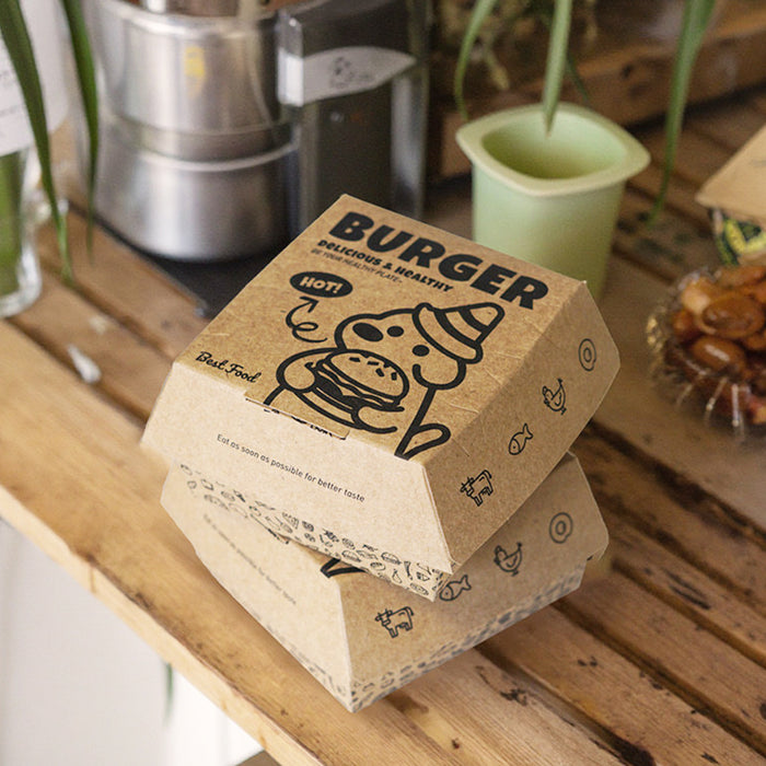 100 Pcs Food-Grade Kraft Burger Takeaway Boxes with Vent Hole 2 Styles