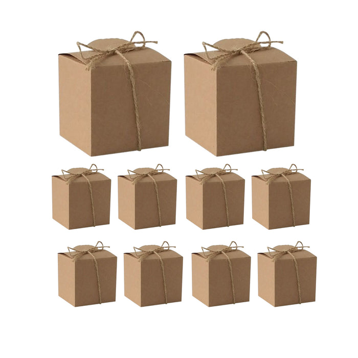 50 Pcs Kraft Paper Gift Boxes 7x7x7cm with Rope and Tags