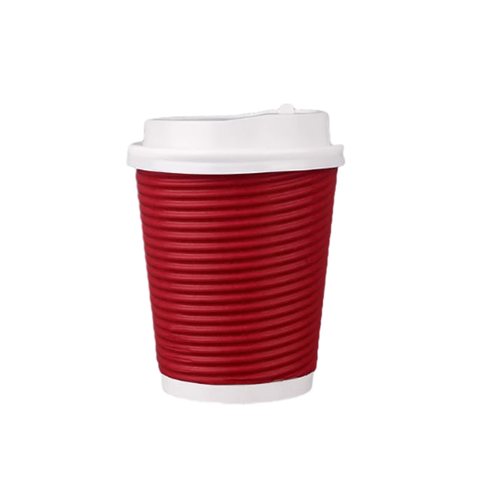 50 Sets Corrugated Paper Cups With White Lids 8oz 12oz 14oz 16oz
