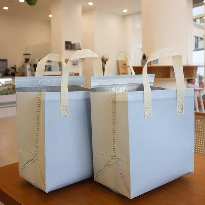 50 Pcs Thermal Insulated Carrier Bags for Milk Tea and Cake in Blue or Green
