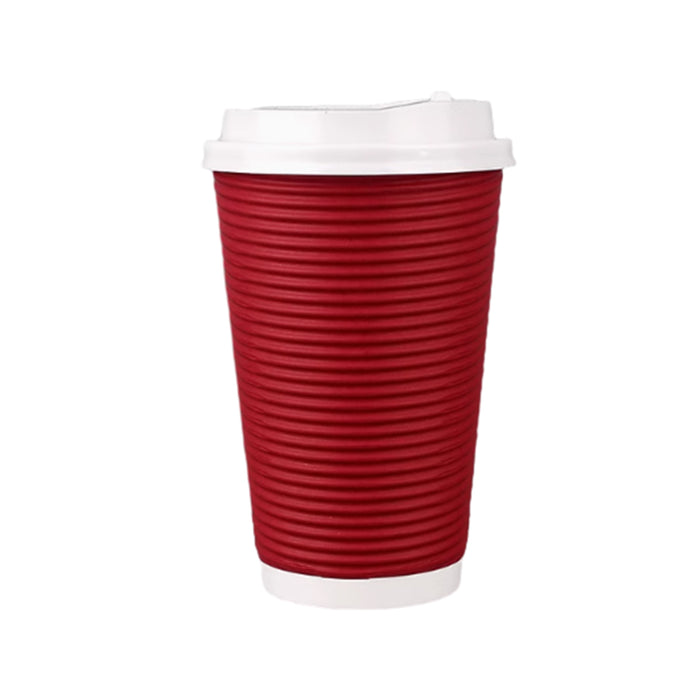 50 Sets Corrugated Paper Cups With White Lids 8oz 12oz 14oz 16oz