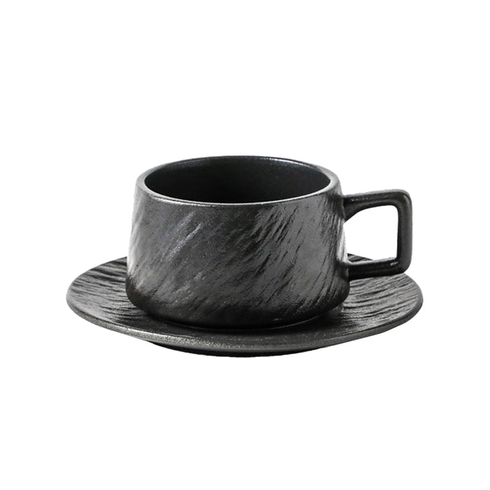 Black Ceramic Coffee Cup with Saucer, 90x60mm