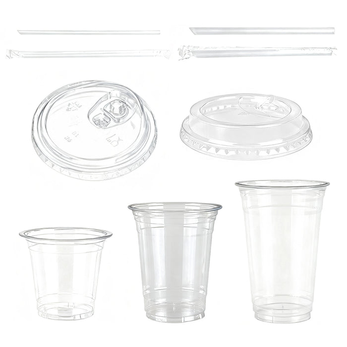 Disposable Cold Drink Cups with Lids Straws PET Clear 12oz 16oz 20oz