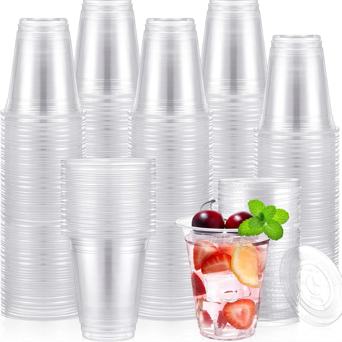 Disposable Cold Drink Cups with Lids Straws PET Clear 12oz 16oz 20oz
