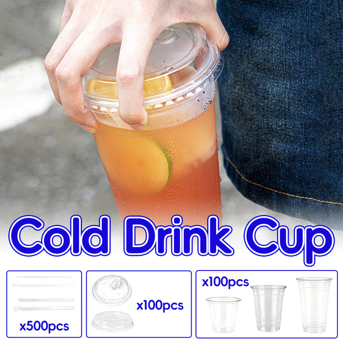 Disposable Cold Drink Cups with Lids Straws PET Clear 12oz 16oz 20oz