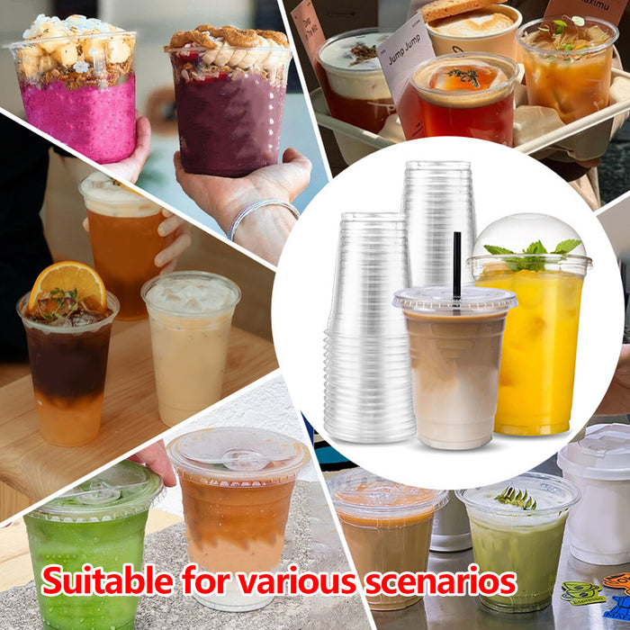 Disposable Cold Drink Cups with Lids Straws PET Clear 12oz 16oz 20oz