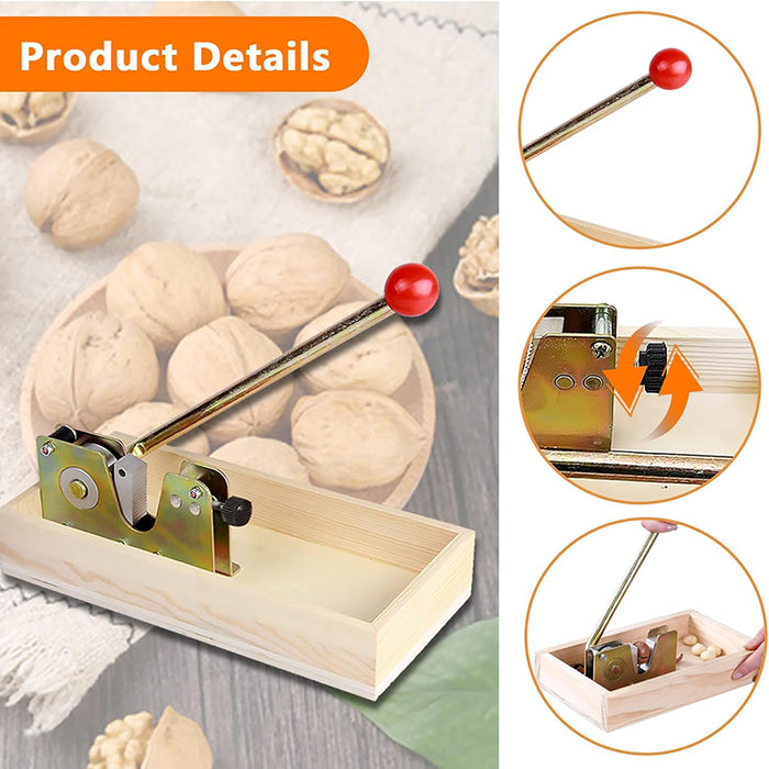 Heavy-Duty Nutcracker Tool Metal Wooden Base Adjustable Jaw 25 x 15 x 4.5 cm