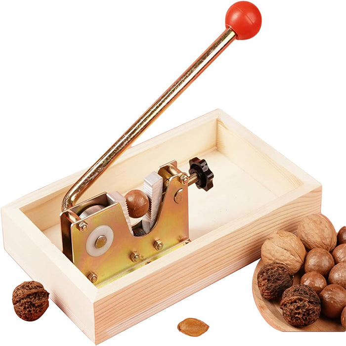 Heavy-Duty Nutcracker Tool Metal Wooden Base Adjustable Jaw 25 x 15 x 4.5 cm