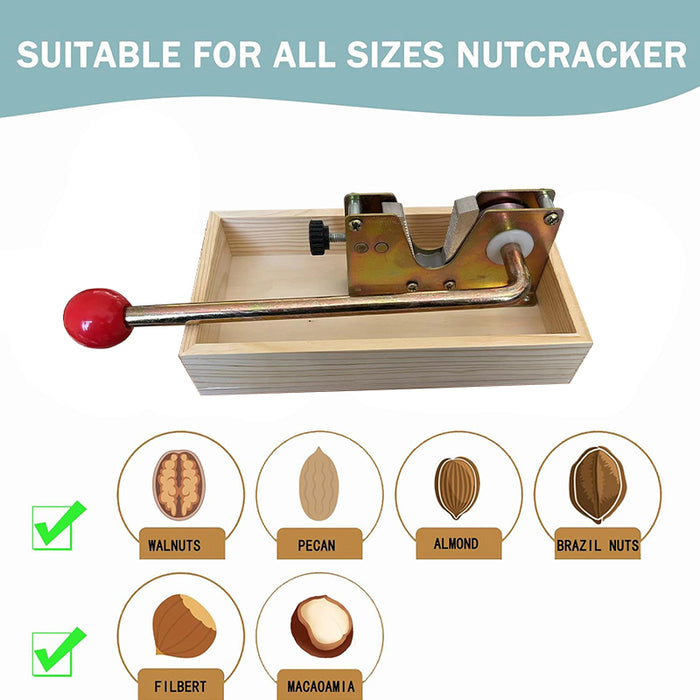Heavy-Duty Nutcracker Tool Metal Wooden Base Adjustable Jaw 25 x 15 x 4.5 cm