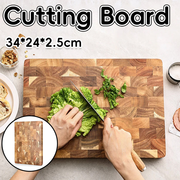 Wood Cutting Board with Geometric Pattern Inner Handle 34cm
