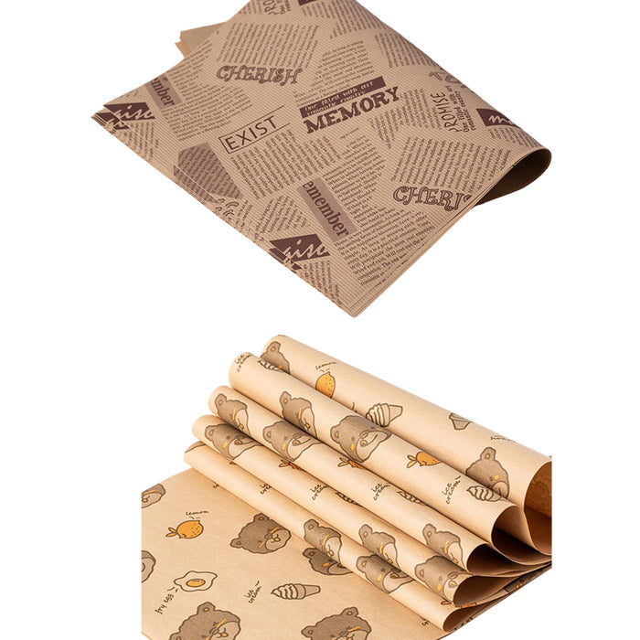 100Pcs Grease-Proof Sandwich Wrappers Oil Blotting Coated Paper 5 Styles