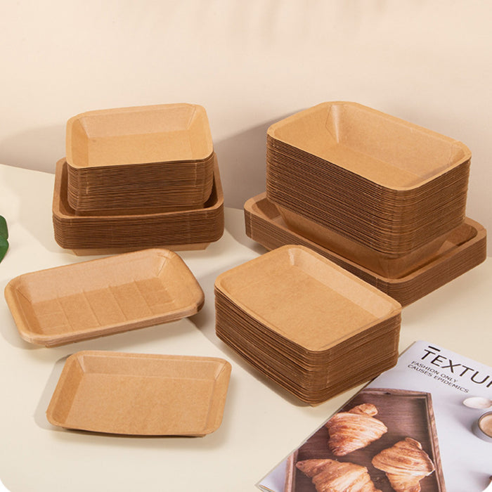 100 Pcs Kraft Paper Plates Water and Oil Resistant Rectangular