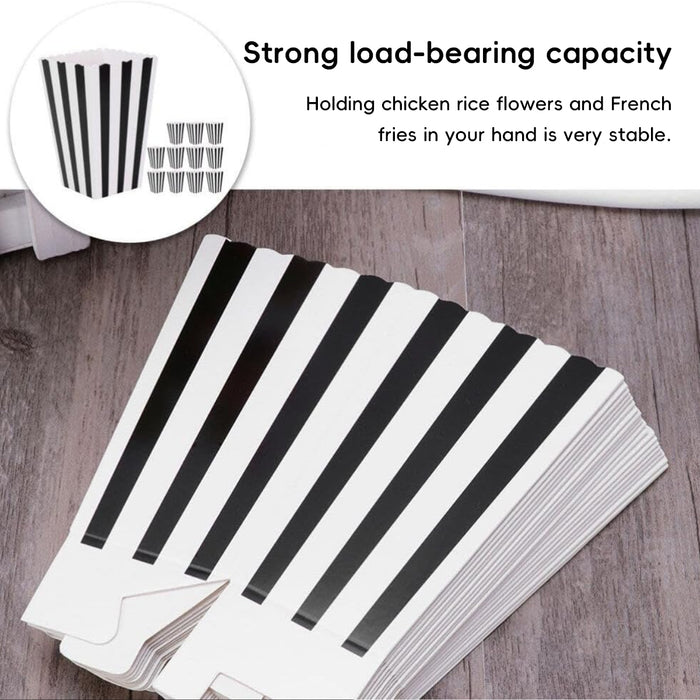 100 Pcs Food-Grade Striped Popcorn Boxes Large Capacity in Black or Gold