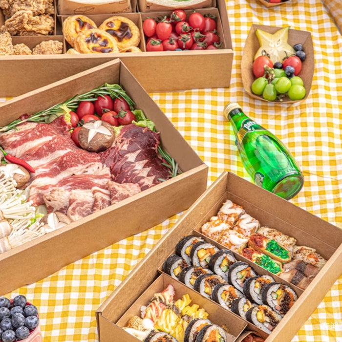 10 Pcs Food-Grade Kraft Paper Lunch Boxes for Outdoor Picnic in 3 Sizes