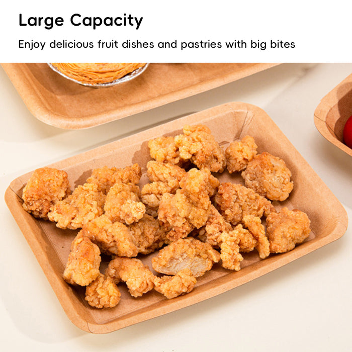 100 Pcs Kraft Paper Plates Water and Oil Resistant Rectangular