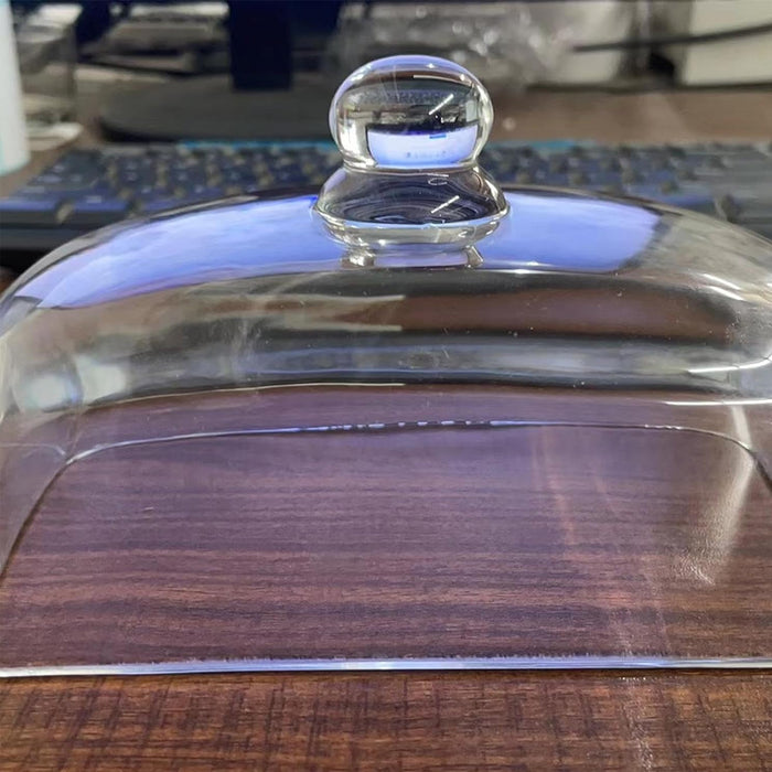 Butter Dish with Glass Lid Bamboo Base With Knife 19.6cm