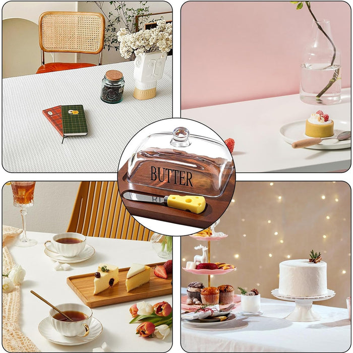 Butter Dish with Glass Lid Bamboo Base With Knife 19.6cm