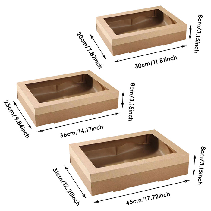 10 Pcs Food-Grade Kraft Paper Lunch Boxes for Outdoor Picnic in 3 Sizes