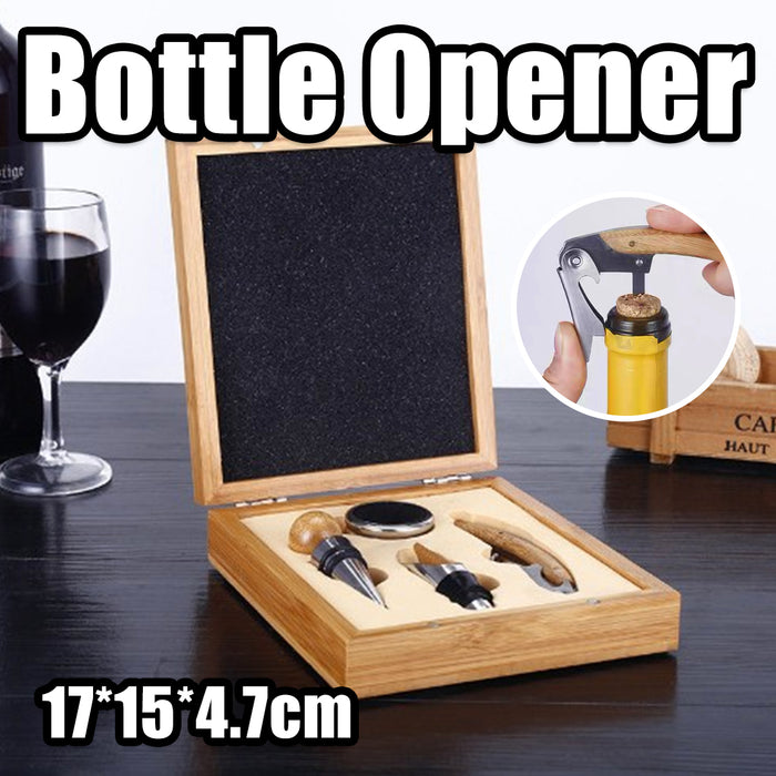 4-in-1 Wine Opener Set with Bamboo Box Stainless Steel