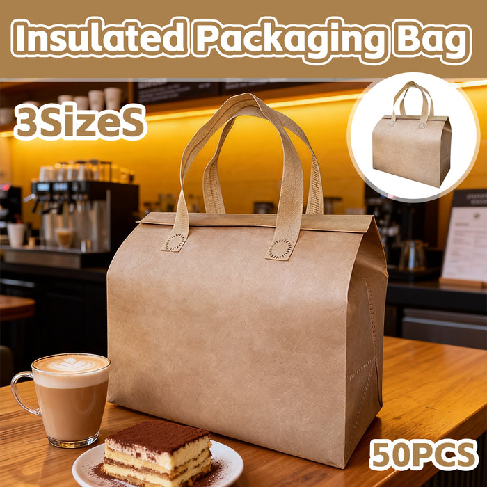 50 Pcs Thermal Insulated Takeaway Bags with Handle for Food Delivery in 3 Sizes