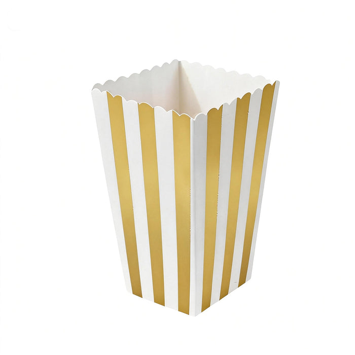 100 Pcs Food-Grade Striped Popcorn Boxes Large Capacity in Black or Gold