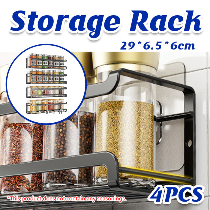 4 Pcs Wall Mounted Spice Rack Set Metal Black 29cm