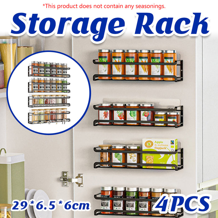 4 Pcs Wall Mounted Spice Rack Set Metal Black 29cm