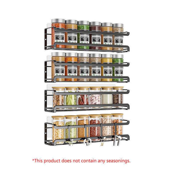 4 Pcs Wall Mounted Spice Rack Set Metal Black 29cm
