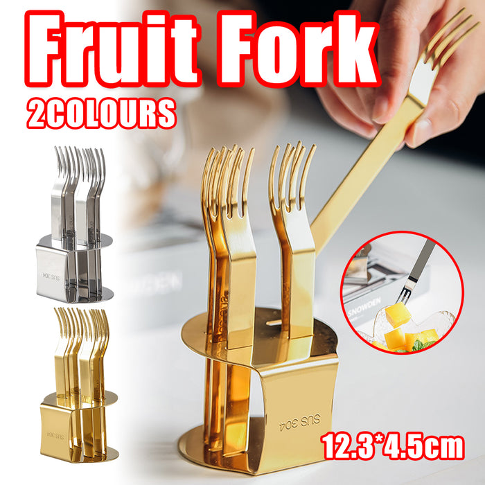 304 Stainless Steel Fruit Fork Set of 6 with Storage Base 12.3 cm Mirror Finish