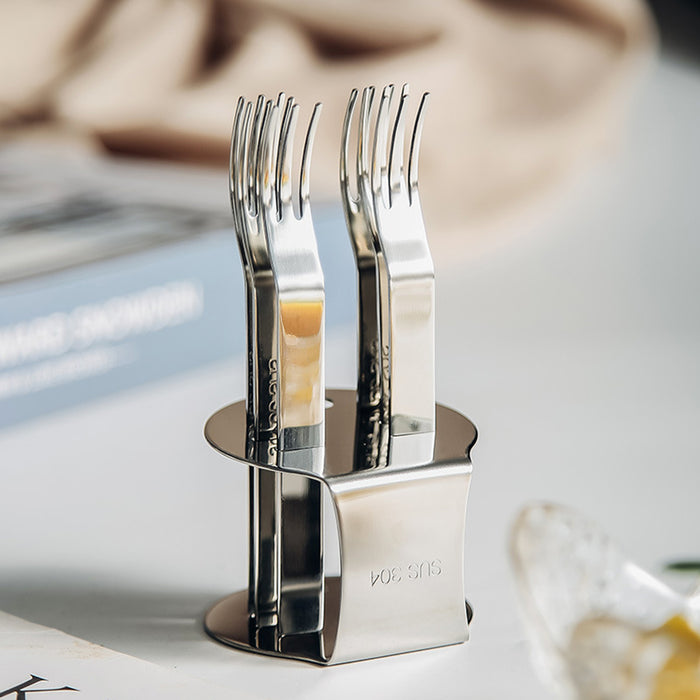 304 Stainless Steel Fruit Fork Set of 6 with Storage Base 12.3 cm Mirror Finish