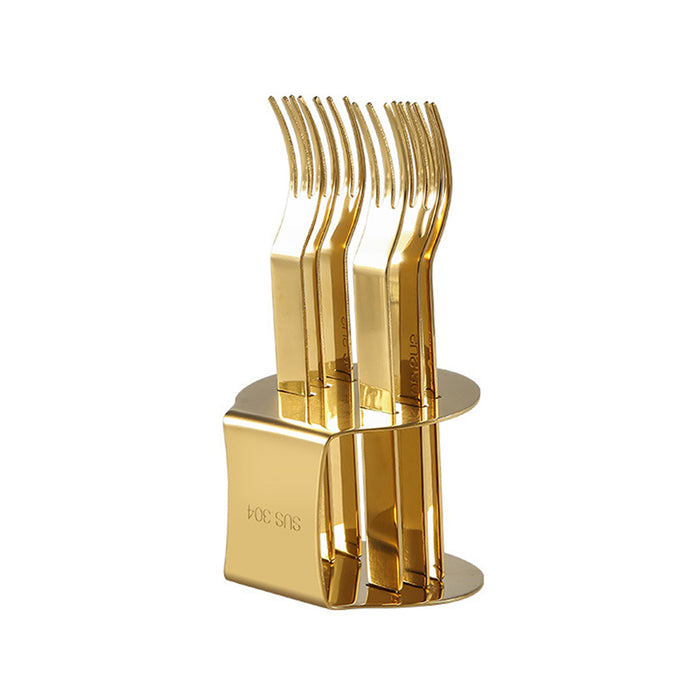 304 Stainless Steel Fruit Fork Set of 6 with Storage Base 12.3 cm Mirror Finish