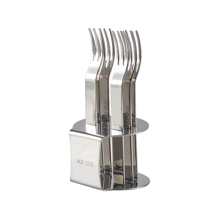 304 Stainless Steel Fruit Fork Set of 6 with Storage Base 12.3 cm Mirror Finish