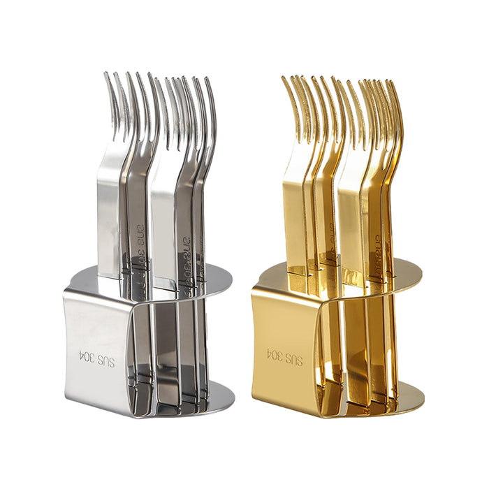 304 Stainless Steel Fruit Fork Set of 6 with Storage Base 12.3 cm Mirror Finish