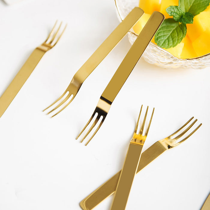304 Stainless Steel Fruit Fork Set of 6 with Storage Base 12.3 cm Mirror Finish