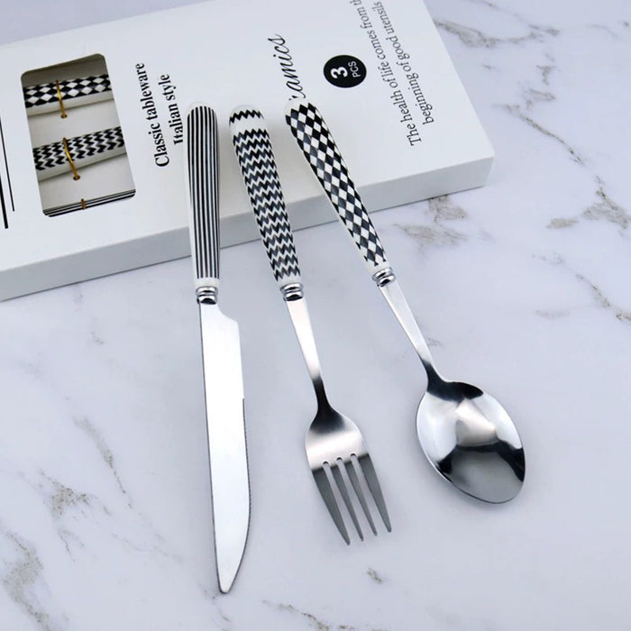 3 Pcs Stainless Steel Cutlery Set with Ceramic Handles